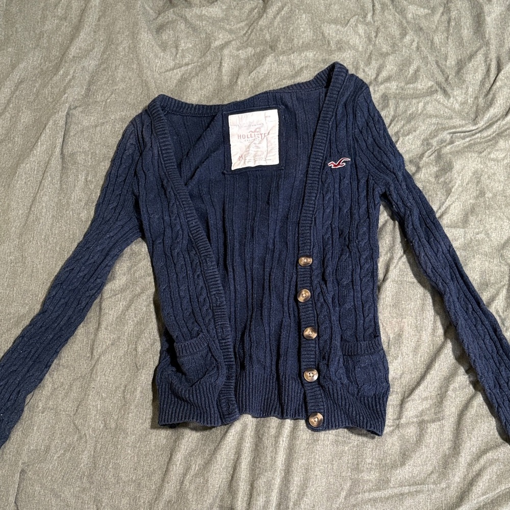 Hollister Women's Dark Blue Cable Cardigan